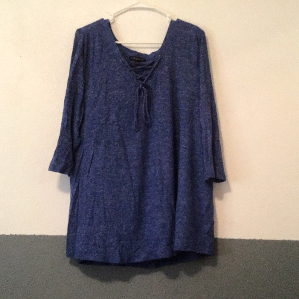 H4 Size 22/24 Lane Bryant Blue Lace-Up V-Neck Tunic Top